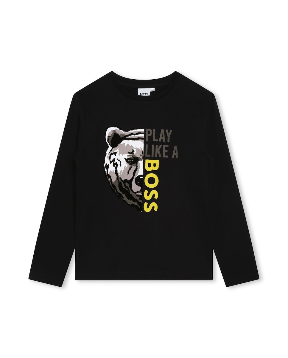 

Футболка для мальчика с длинными рукавами и рисунком спереди BOSS Kidswear, черный