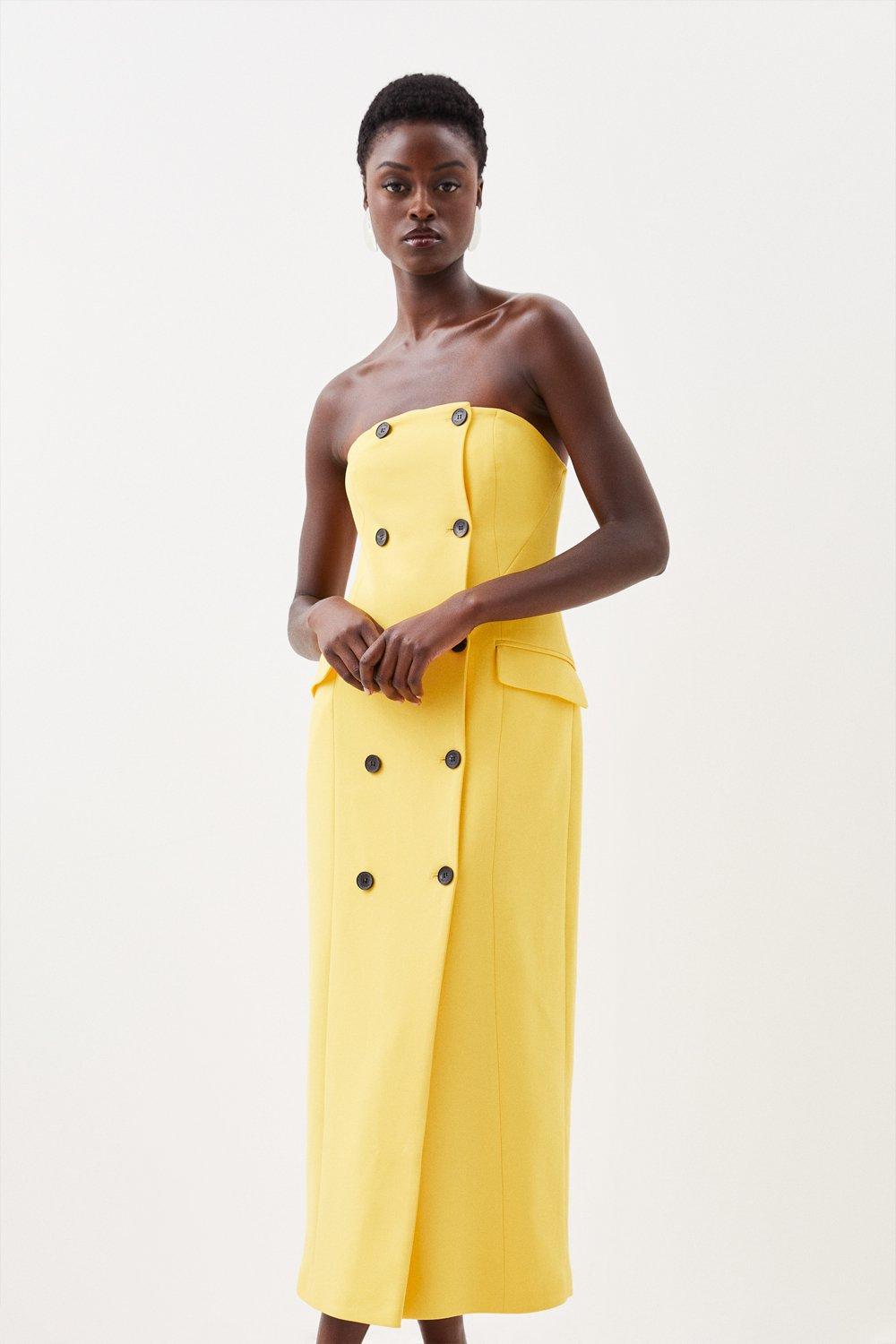 цена Компактное двубортное платье миди эластичного силуэта бандо Karen Millen, желтый