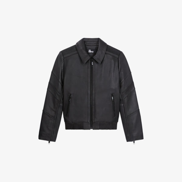 

Плиссированная кожаная куртка классического кроя The Kooples, черный