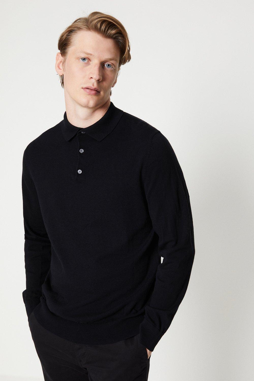 Трикотажная рубашка-поло с длинными рукавами из хлопка Burton, черный