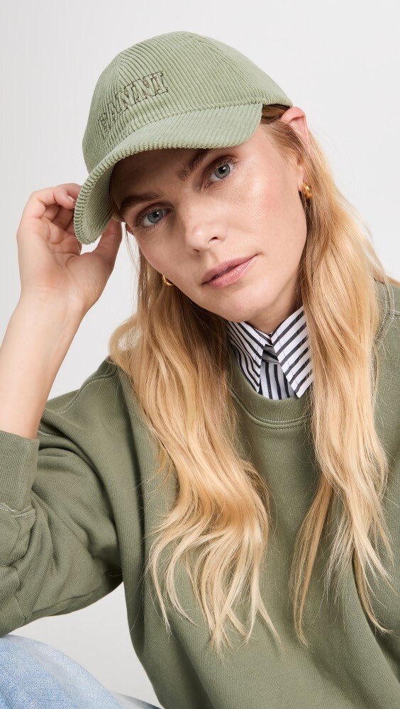 

Бейсболка GANNI Corduroy Hat, оливковый