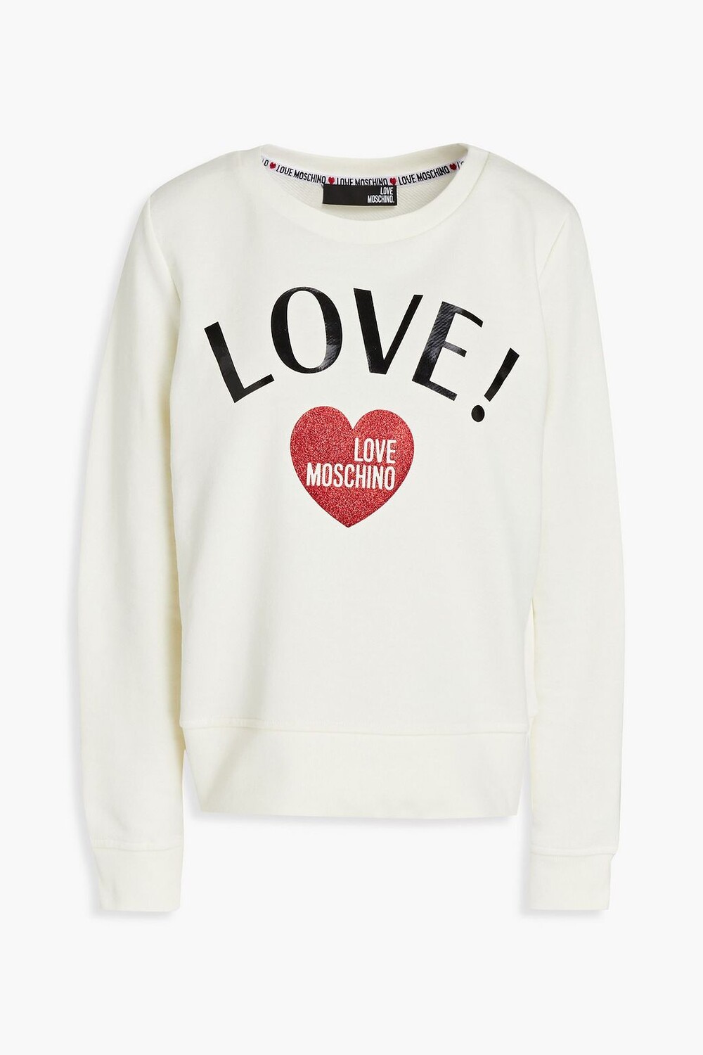 

Толстовка из французской хлопковой махры с блестящим принтом LOVE MOSCHINO, слоновая кость
