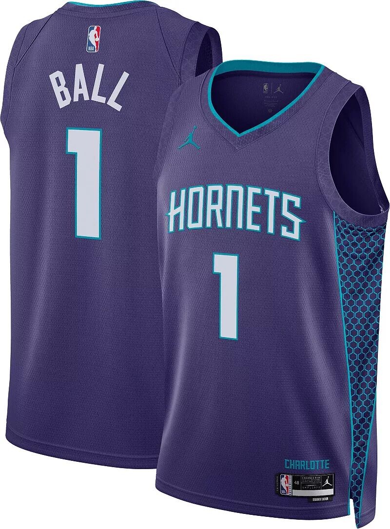 

Мужская футболка Jordan Charlotte Hornets LaMelo Ball #1 фиолетового цвета Dri-FIT Swingman
