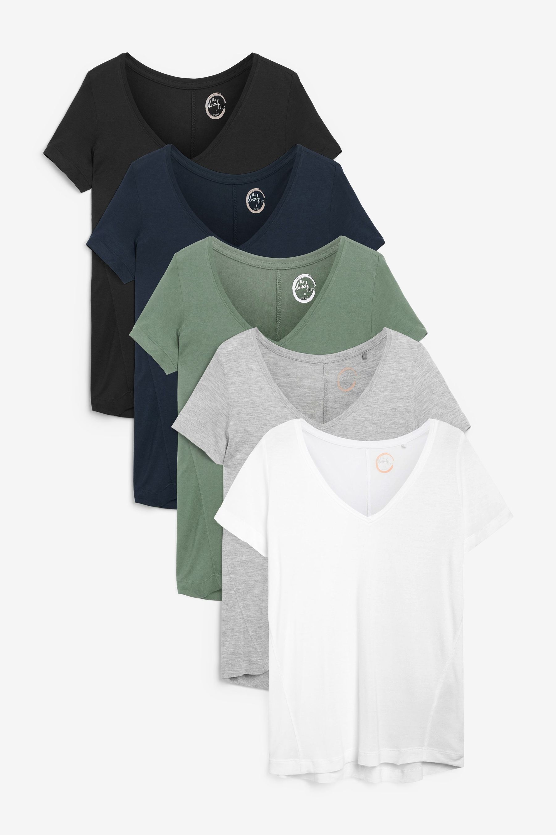 Комплект из 5 пар свободных футболок с V-образным вырезом Next, мультиколор