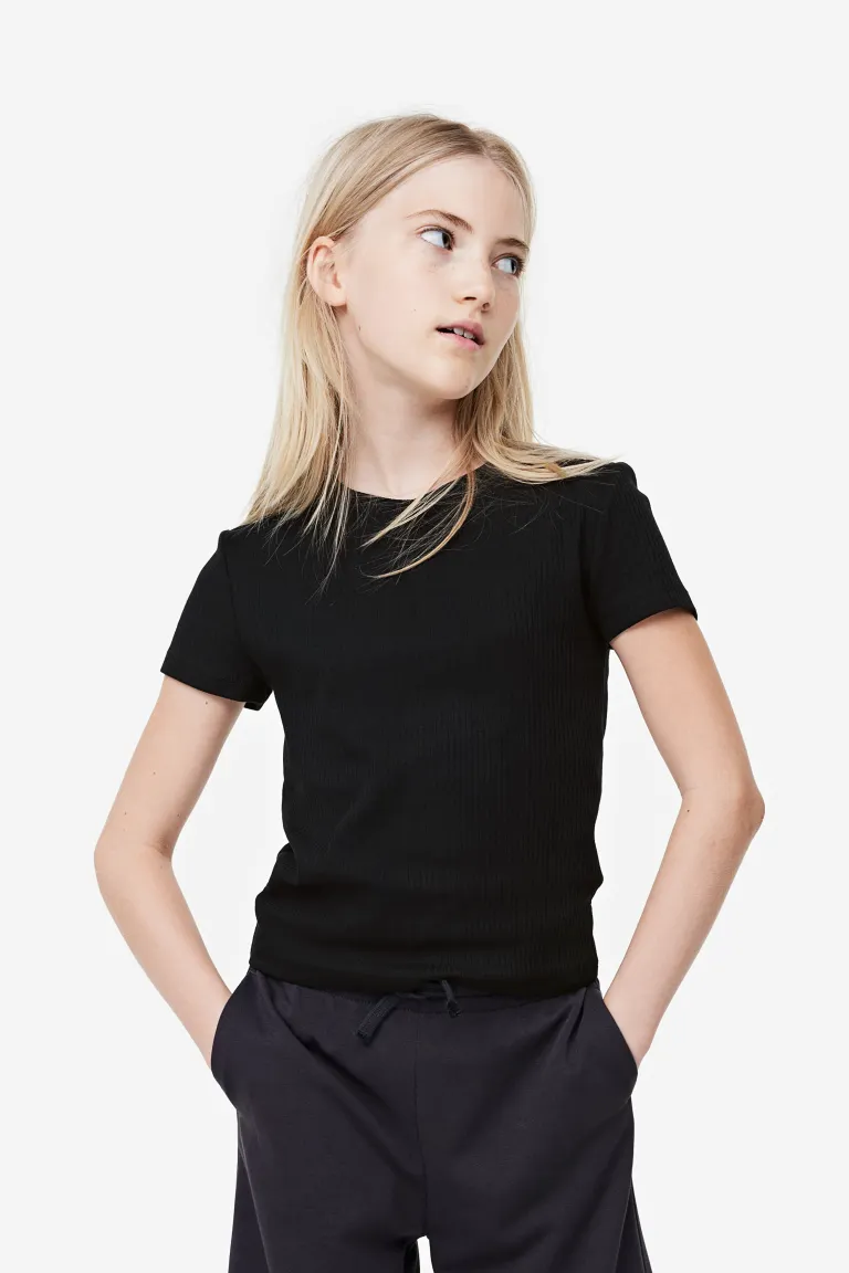 Блузка из хлопкового трикотажа в рубчик H&M, черный