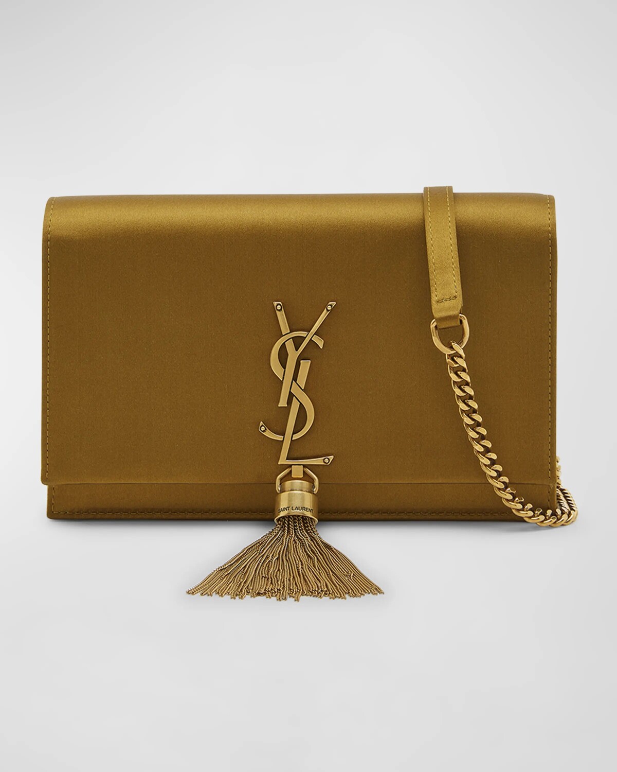 

Атласный кошелек Kate Tassel YSL на цепочке Saint Laurent, цвет Jungle