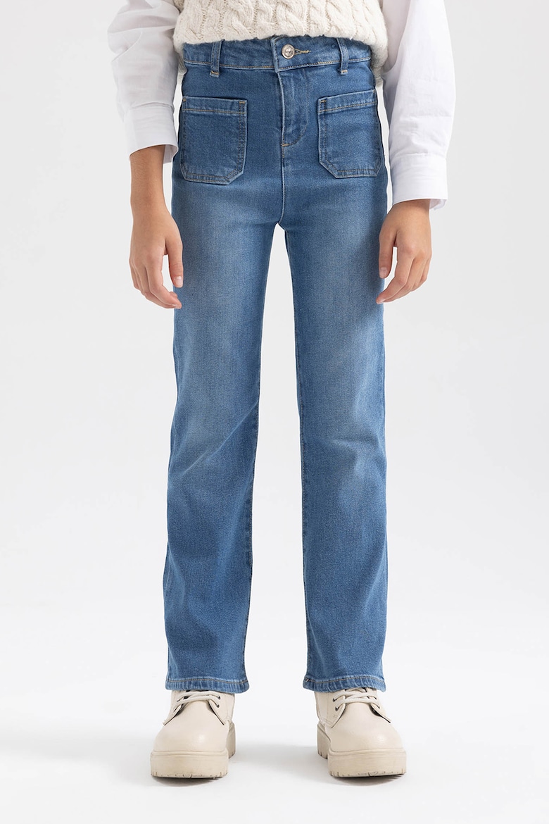 Прямые джинсы с потертым эффектом Defacto, синий