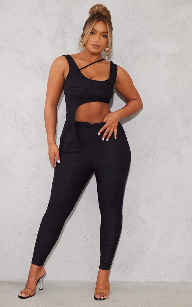 

PrettyLittleThing Черные леггинсы с фактурным швом Shape