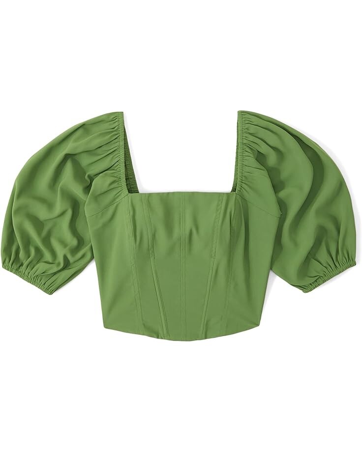 

Топ Abercrombie & Fitch Puff Sleeve Corset Top, зеленый