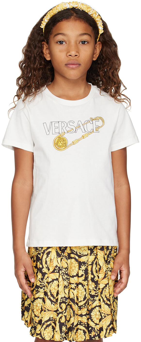 

Детская белая футболка с булавкой с кристаллами Versace