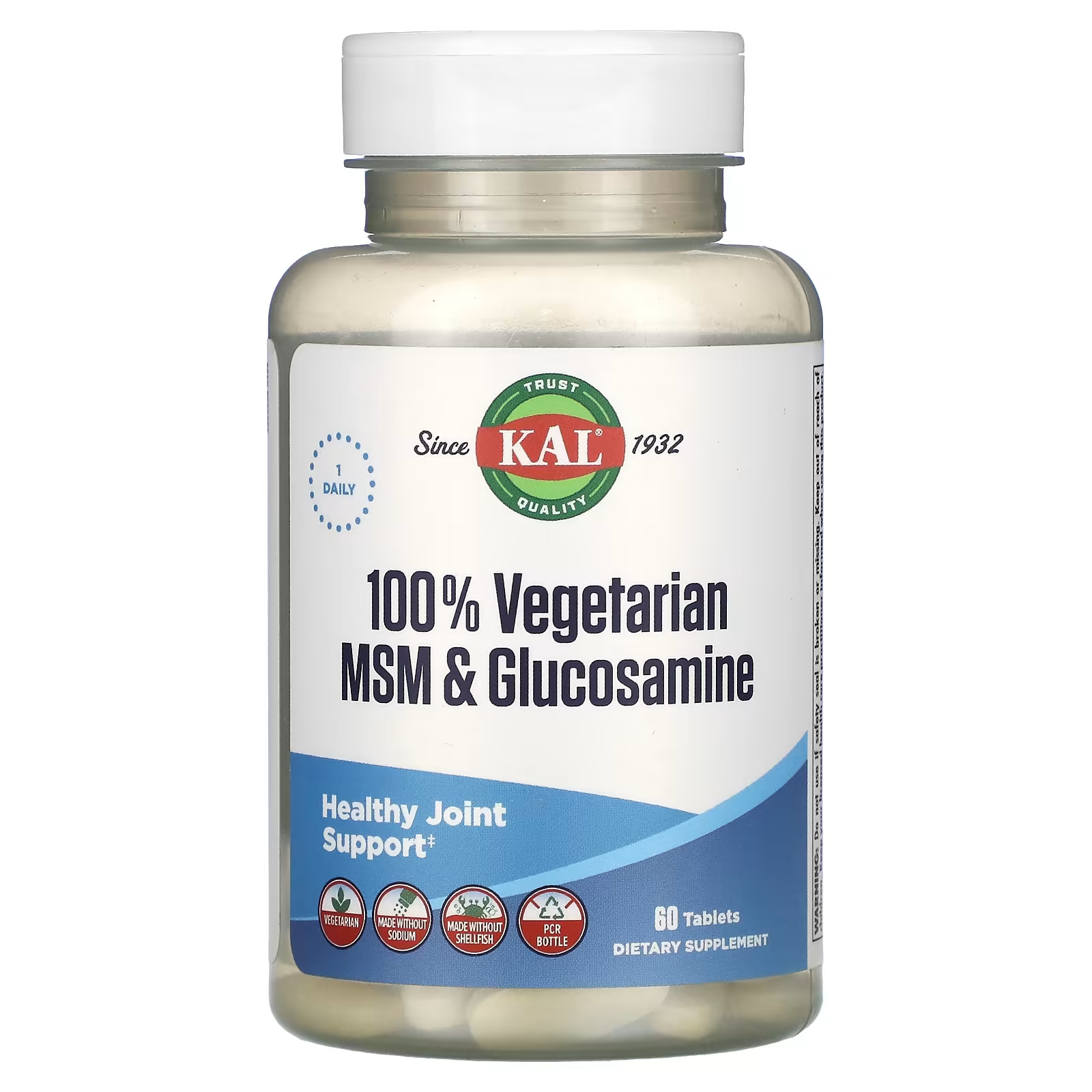 Пищевая добавка KAL вегетарианский глюкозамин, 60 таблеток пищевая добавка kal костная мука 250 таблеток