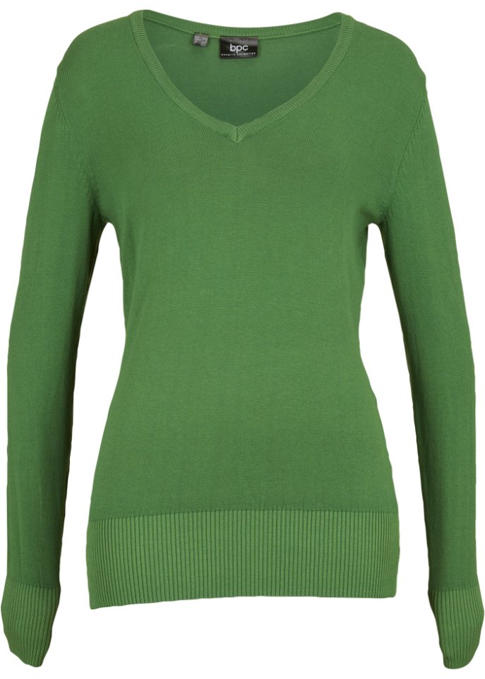 Свитер тонкой вязки с v-образным вырезом Bpc Bonprix Collection, зеленый свитер тонкой вязки с воротником стойкой bpc bonprix collection зеленый