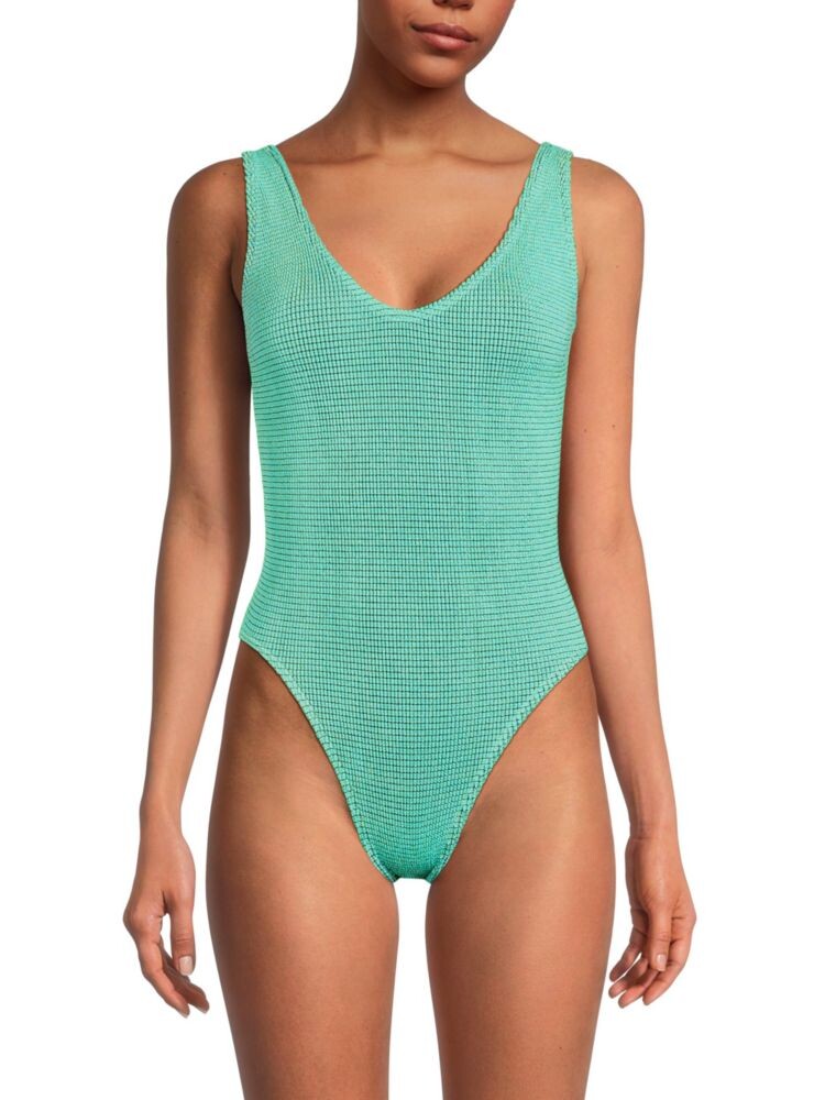 

Сплошной купальник Mara из металлизированной вязки Bond-Eye, цвет Aqua Lurex