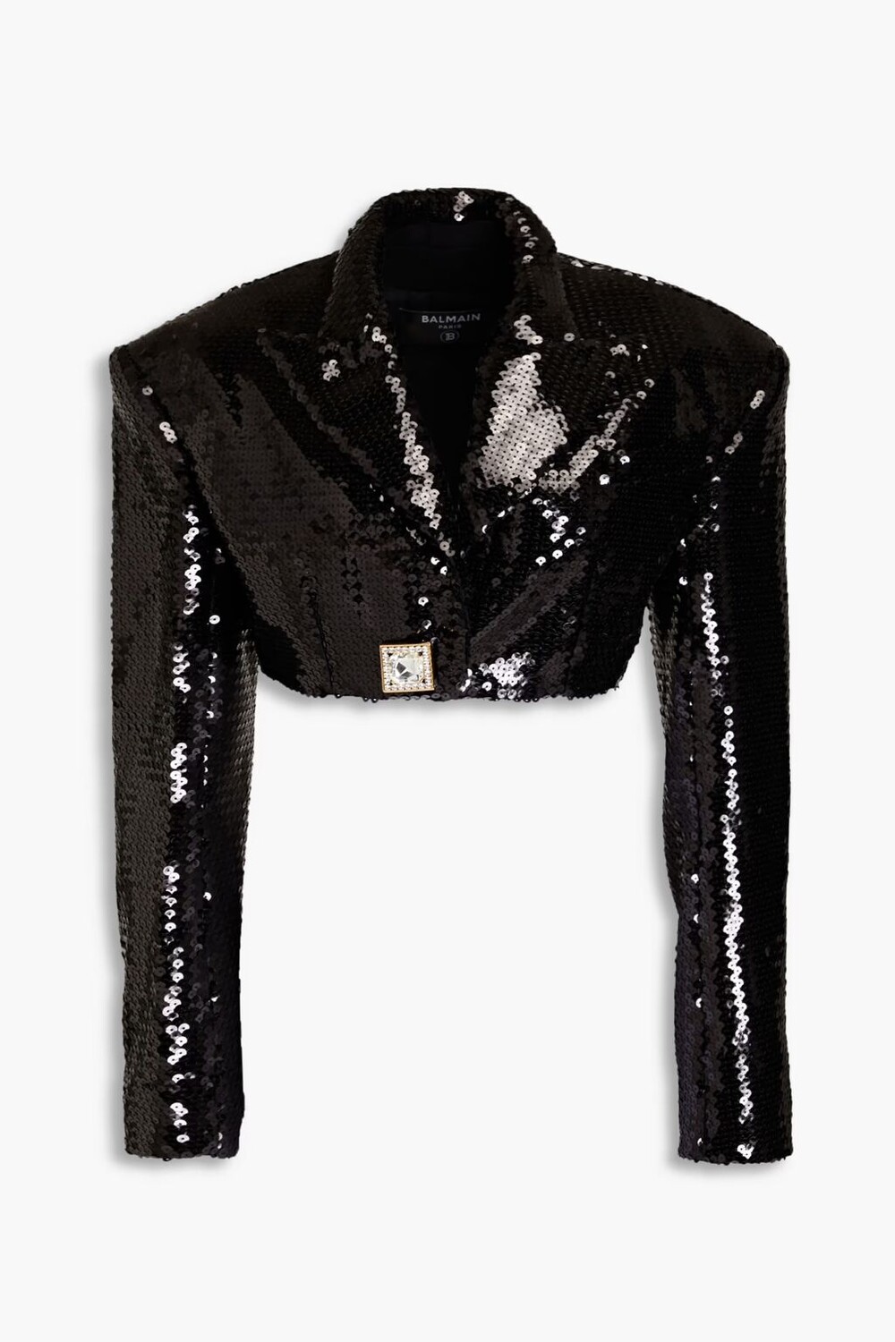 

Укороченный сетчатый блейзер с пайетками Balmain, черный