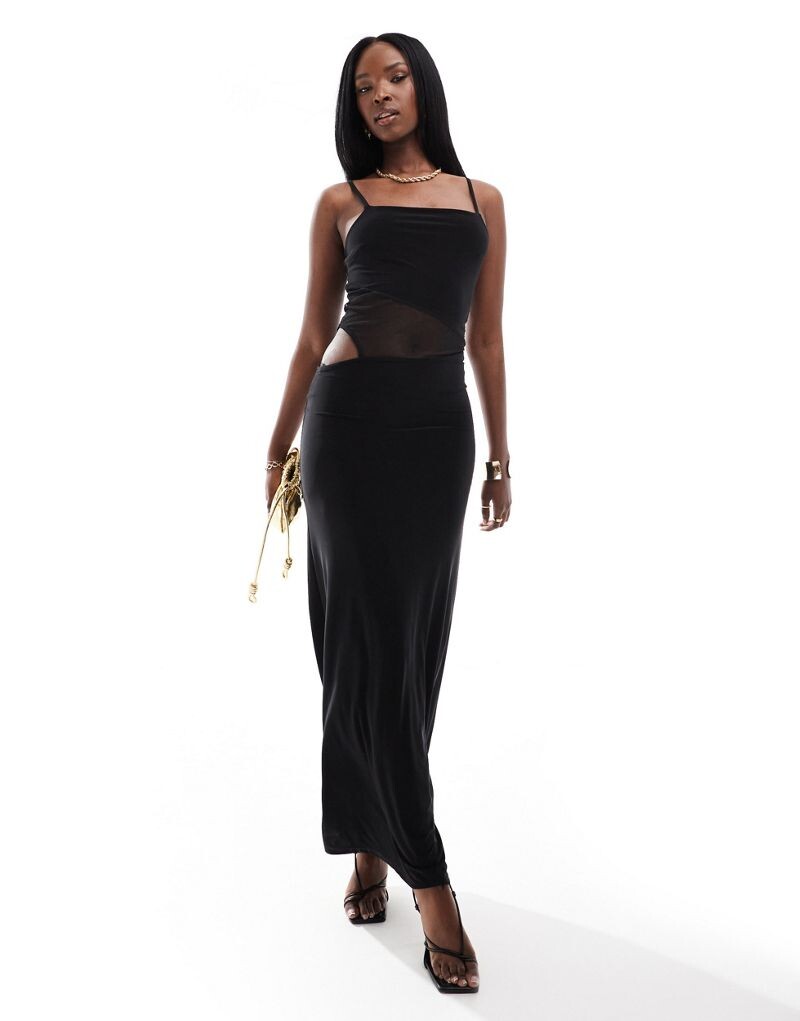 

ASOS DESIGN – черное платье миди на бретелях и вырезе