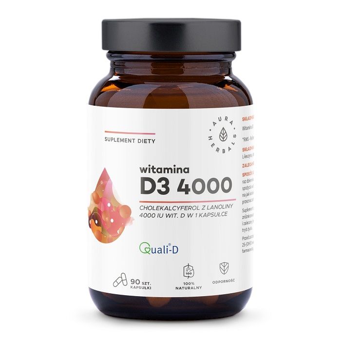 Aura Herbals Witamina D3 4000 IU витамин D3 в капсулах, 90 шт. terranova witamina d3 400iu kompleks wegański витамин d3 в капсулах 50 шт