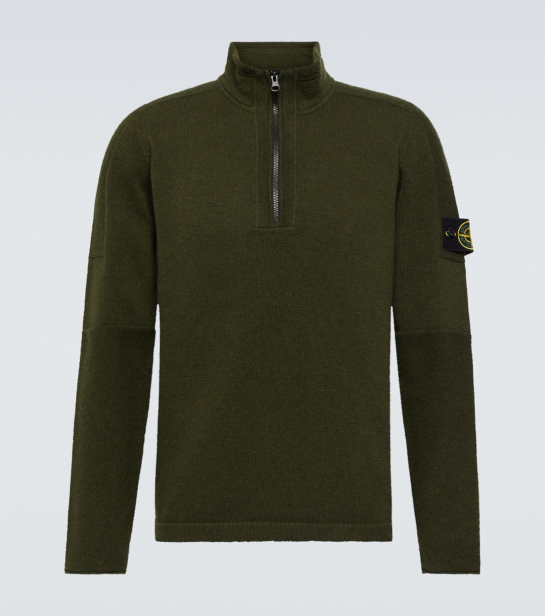 

Свитер с полумолнией из смесовой шерсти Stone Island, зеленый