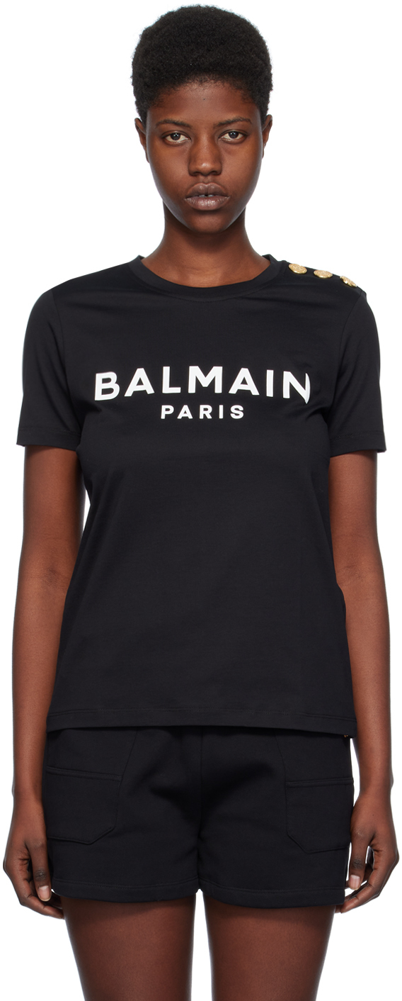 Черная футболка с принтом Balmain