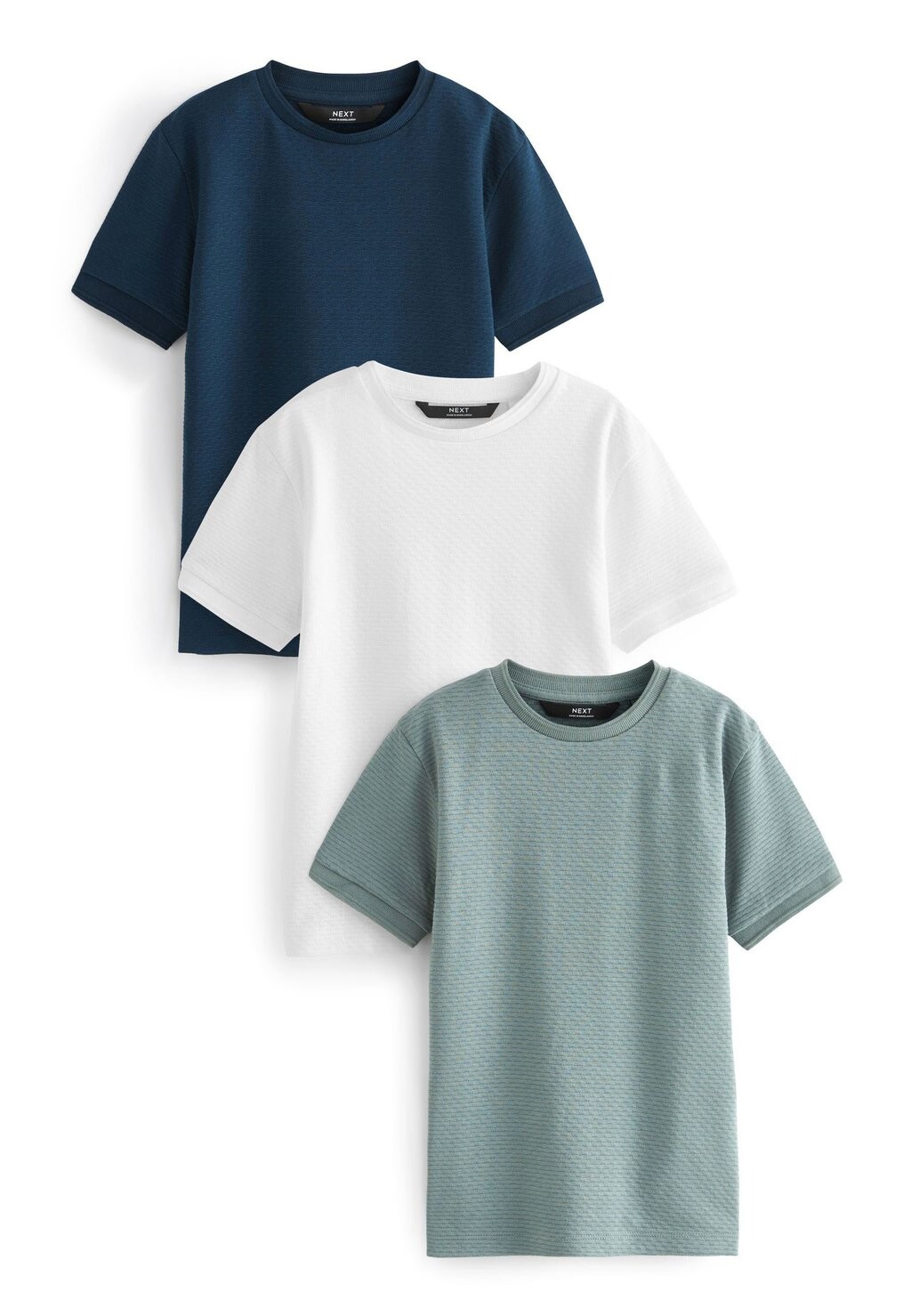 Футболка базовая SHORT SLEEVE TEXTURED 3 PACK Next, цвет green ecru white navy blue fierte female large size blouse undershirt lm001 wide collar suspenders gym summer elastic casual basic green navy blue white fuchsia black haki