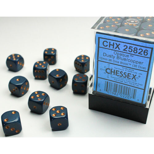 

Аксессуары Chessex Chessex 12mm d6 Set: Opaque - Dusty Blue w/Copper (36)