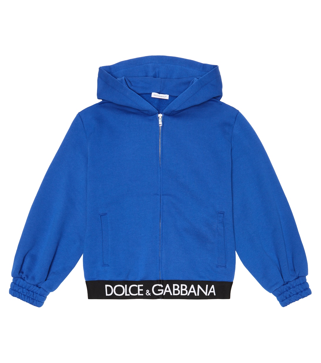 Худи на молнии из хлопкового джерси с логотипом Dolce&Gabbana, синий худи на молнии из хлопкового джерси с логотипом dolce