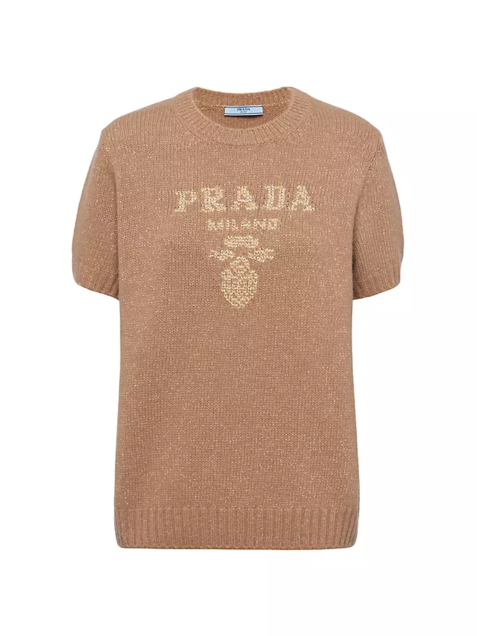 

Свитер с круглым вырезом из шерсти, кашемира и ламе Prada, коричневый
