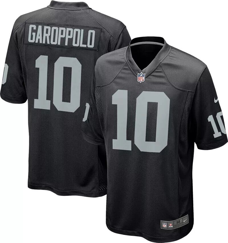 

Мужская черная игровая майка Nike Las Vegas Raiders Jimmy Garoppolo #10