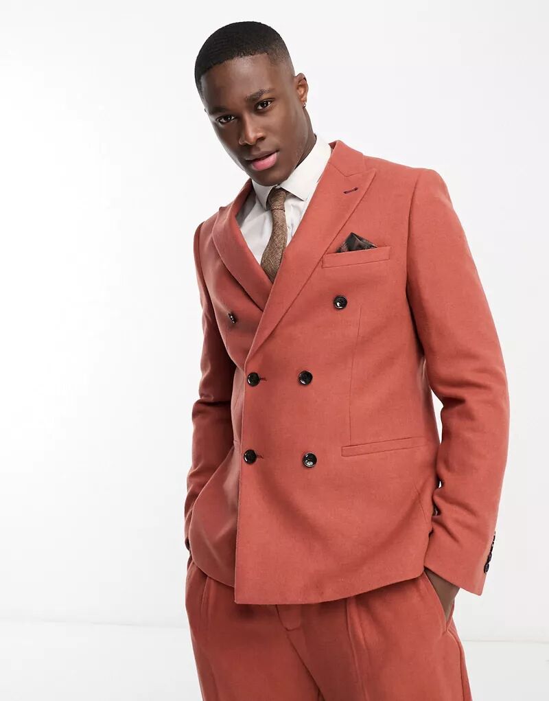Оранжевый узкий двубортный пиджак из смесовой шерсти Harry Brown Wedding