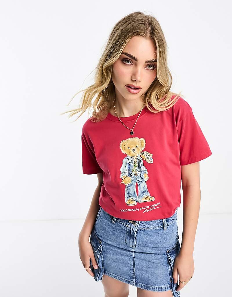 

Красная футболка с принтом медведя в стиле ретро Polo Ralph Lauren