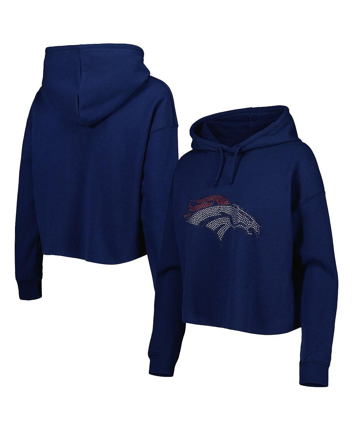 

Женский укороченный пуловер с капюшоном и темно-синим логотипом Denver Broncos Crystal Cuce, темно-синий
