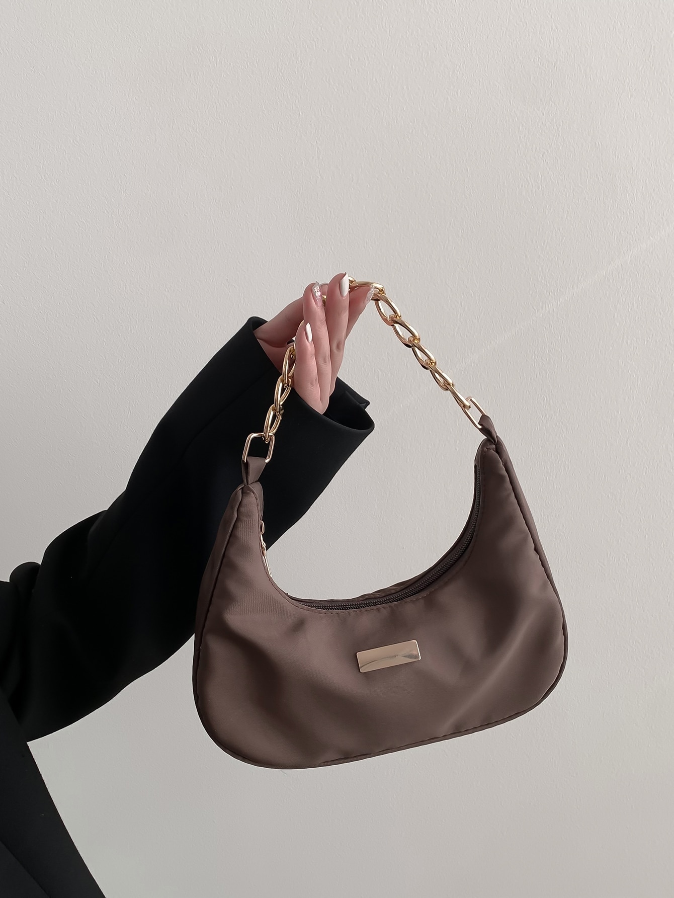 Распродажа «Черная пятница»! Модная однотонная женская многофункциональная сумка в форме полумесяца с металлической цепочкой, кофейный коричневый