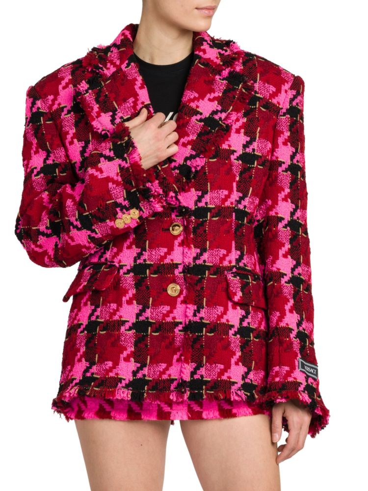 цена Твидовый однобортный пиджак Versace, цвет Parade Red