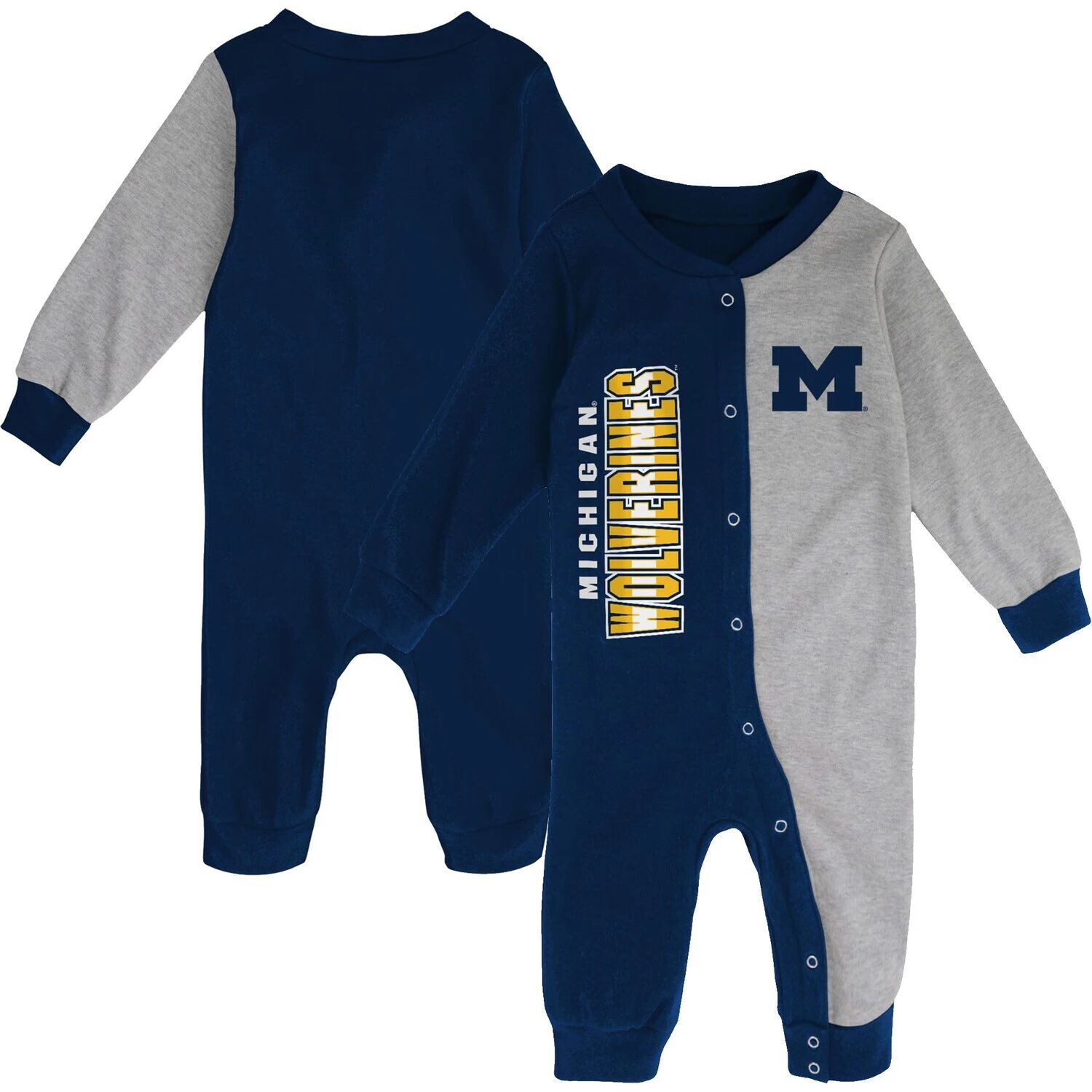 

Двухцветный спальный комбинезон для младенцев темно-синий/серый Michigan Wolverines Half-Time Outerstuff