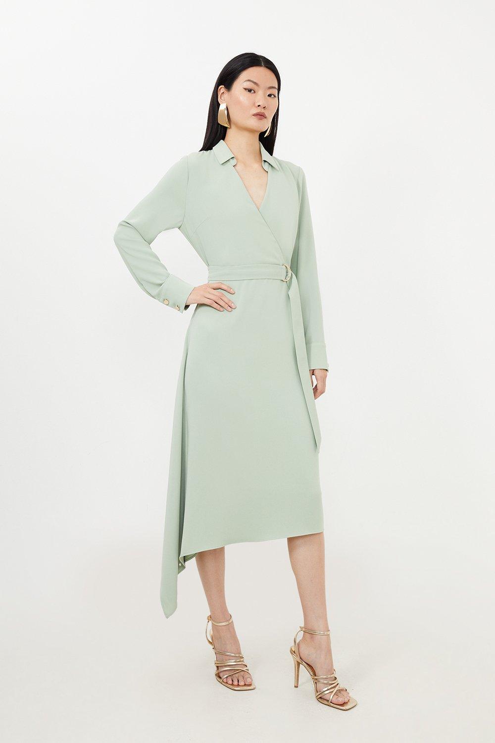 Мягкое приталенное платье миди с поясом и драпировкой и запахом Karen Millen, зеленый