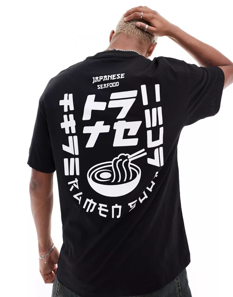 Черная оверсайз-футболка Jack & Jones с принтом рамэн на спине силиконовый чехол на vivo x21s рамэн для виво икс21 с