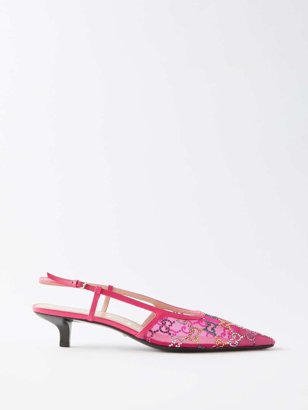 

Туфли-лодочки gg 35 с сетчатой пяткой, украшенной кристаллами Gucci, розовый