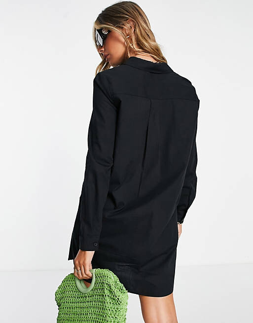 

Черное хлопковое платье-рубашка мини ASOS DESIGN, Черный