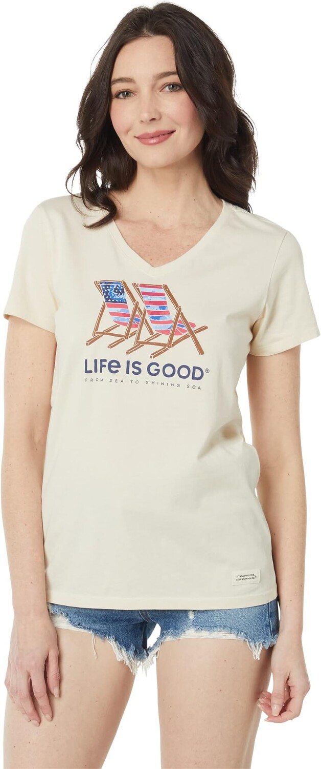 

Футболка Crusher-Lite с короткими рукавами для пляжных стульев Tie-Dye Americana Life is Good, цвет Putty White