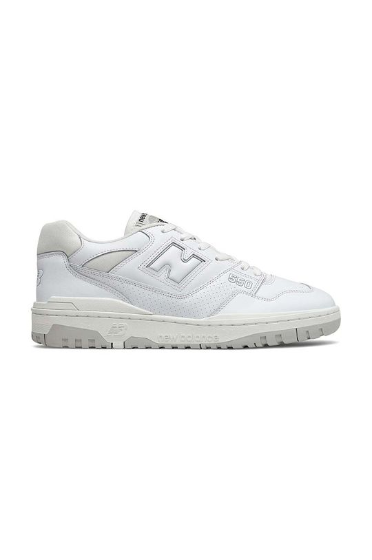 цена 550 Бело-серые кожаные кроссовки New Balance, белый