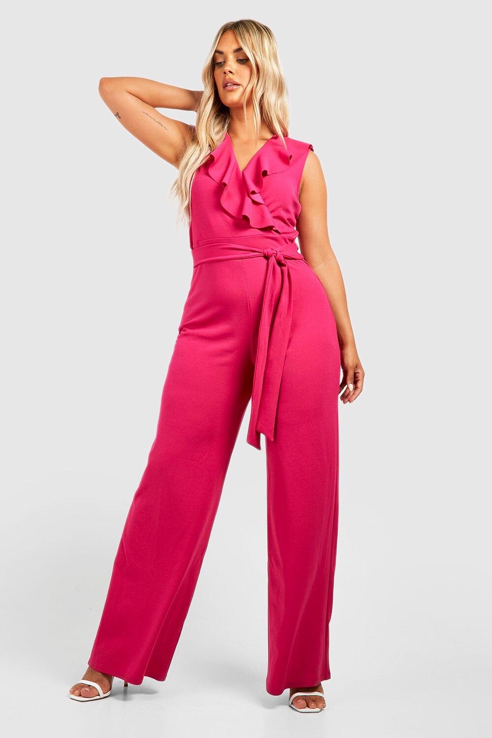 

Комбинезон-кюлот plus с орфлями и завязкой поясом Boohoo, розовый