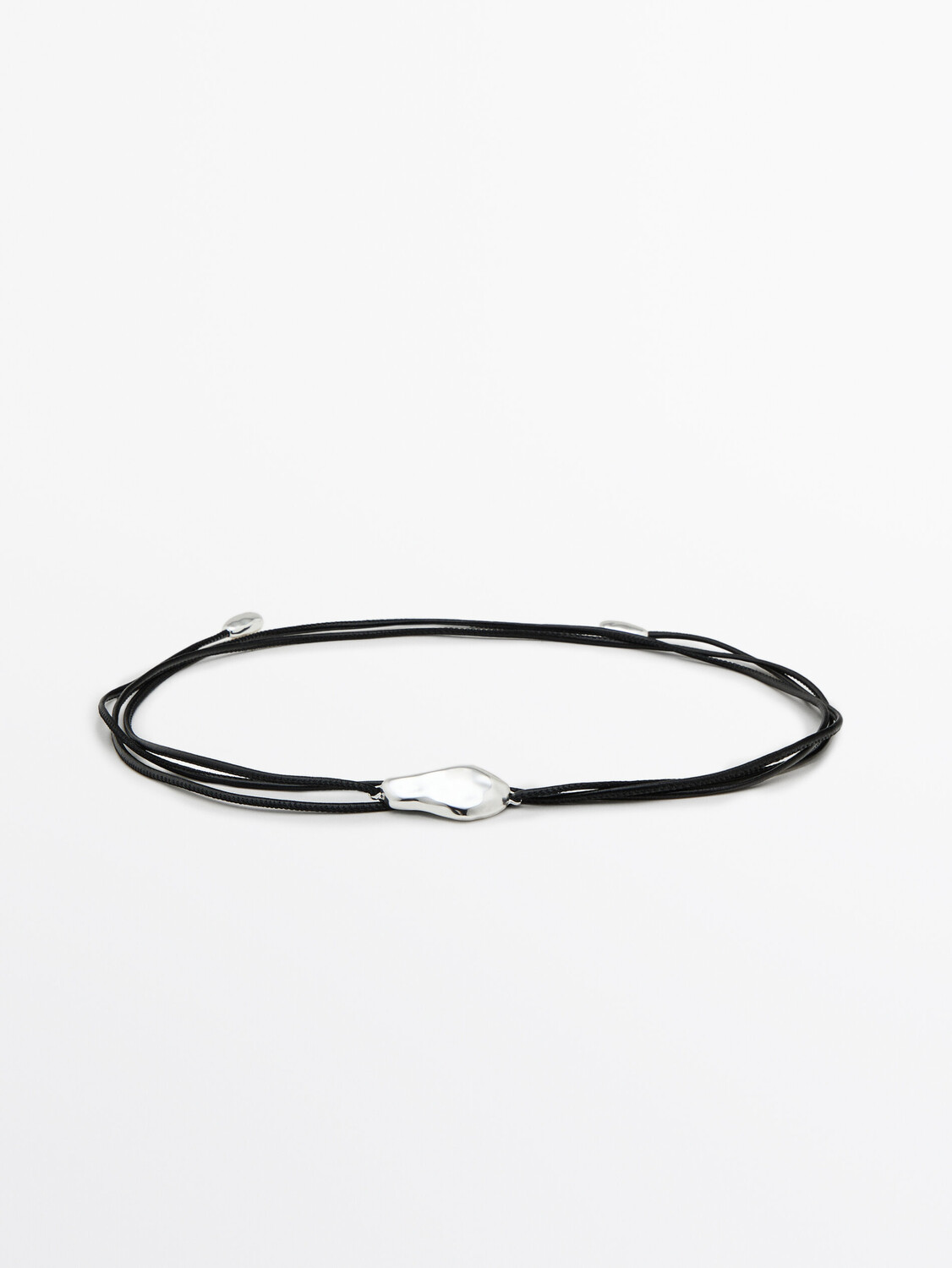 

Ремень из кожаного шнура с детализацией Massimo Dutti, серебряный