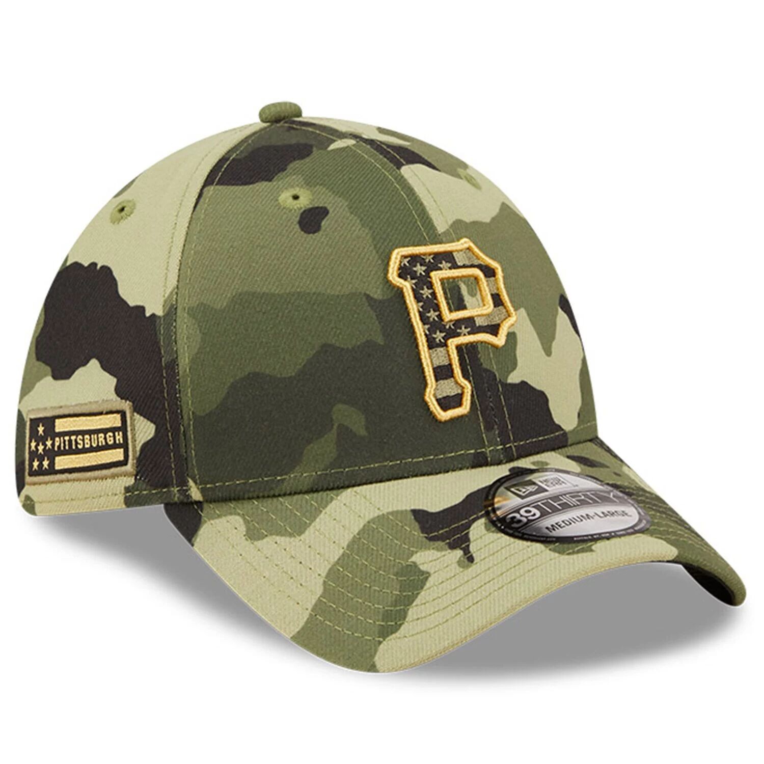 

Мужская камуфляжная кепка New Era Pittsburgh Pirates ко Дню вооруженных сил 2022 39THIRTY Flex.