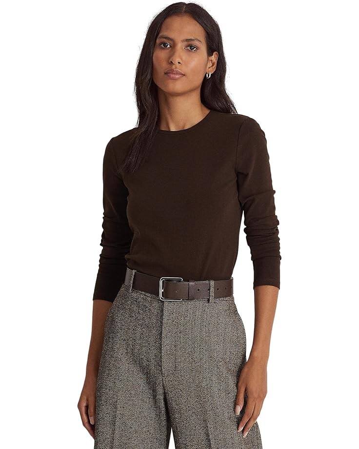 

Топ LAUREN Ralph Lauren Petite Cotton-Blend Long Sleeve, коричневый