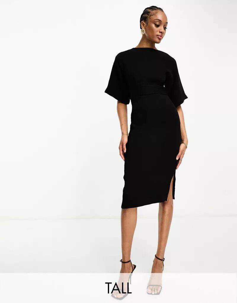 

Черное короткое платье-карандаш в рубчик в рубчик Closet London