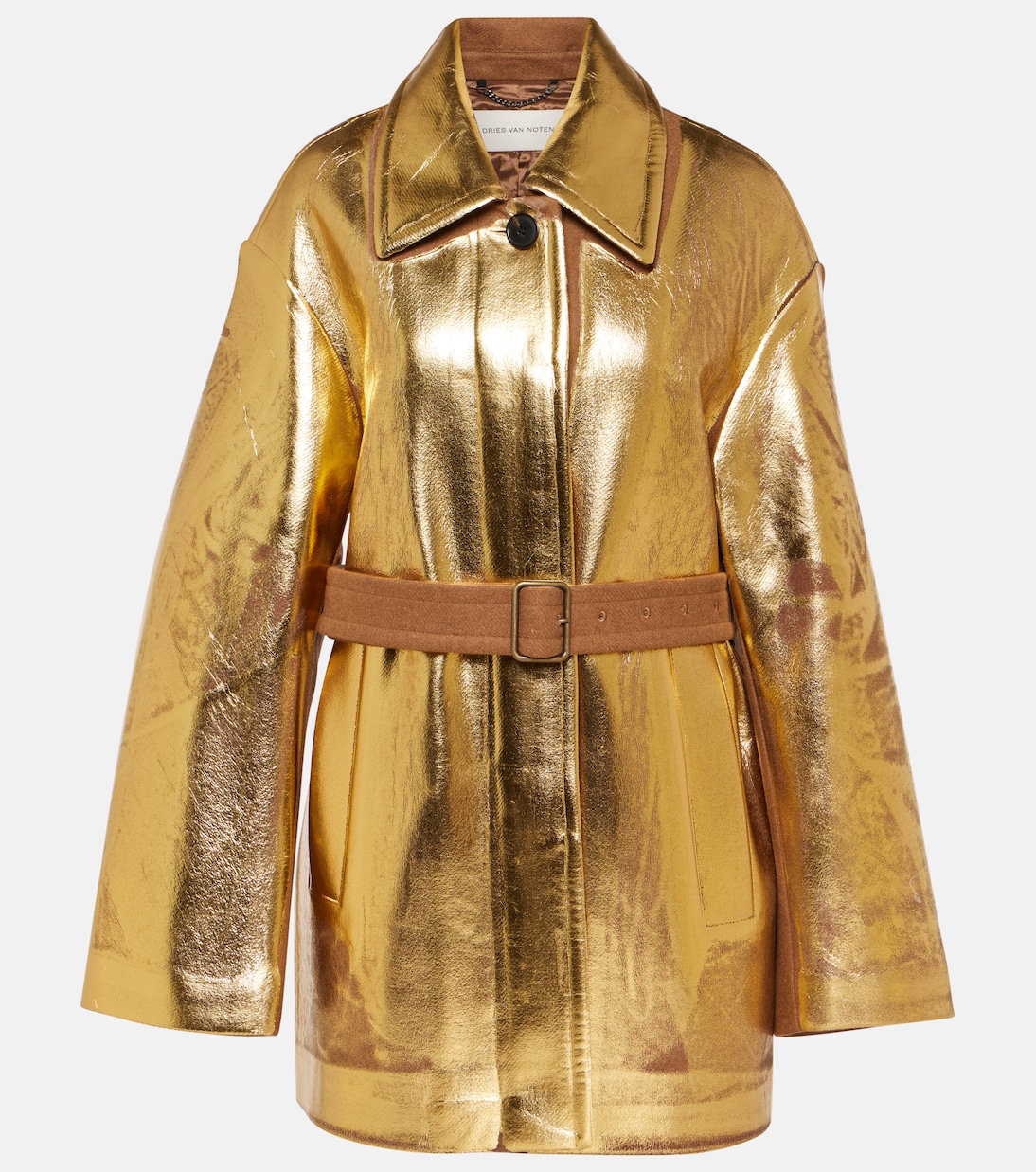 цена Куртка vendals из смесовой шерсти с эффектом металлик Dries Van Noten, золото