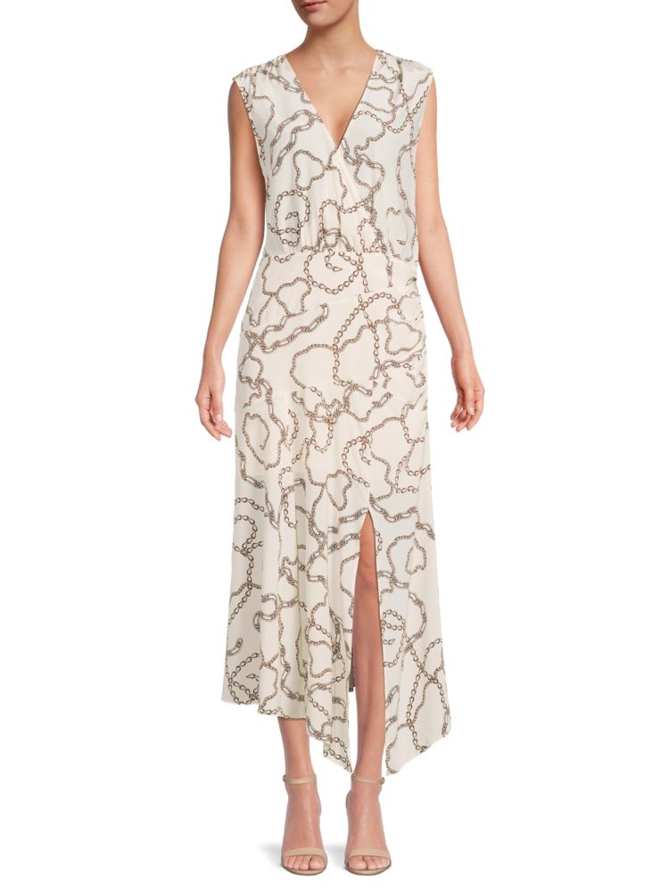Платье из смесового шелка с цепочным принтом Wixson Veronica Beard, цвет Ecru Multi