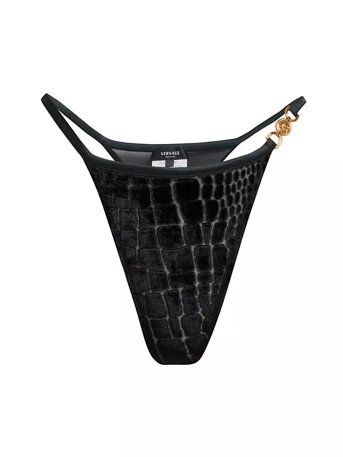 

Стринги из бархата и тюля с эффектом крокодила Versace, черный