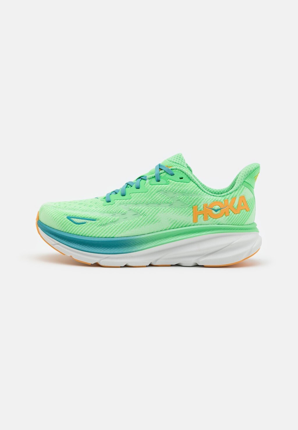 кроссовки нейтрального цвета Clifton 9 HOKA, цвет zest/lime glow