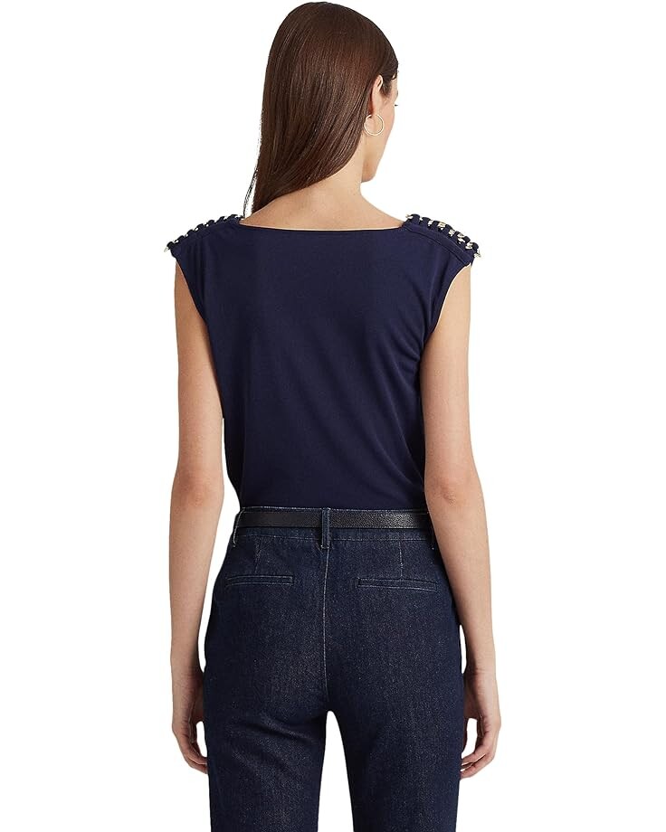 

Топ LAUREN Ralph Lauren Jersey Sleeveless Cowl Neck Top, цвет French Navy