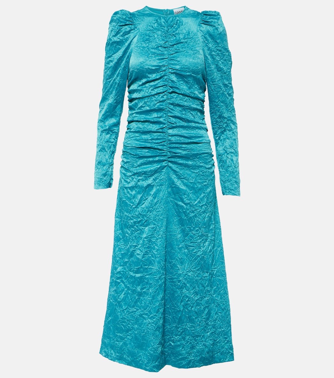 Атласное платье миди Ganni, синий